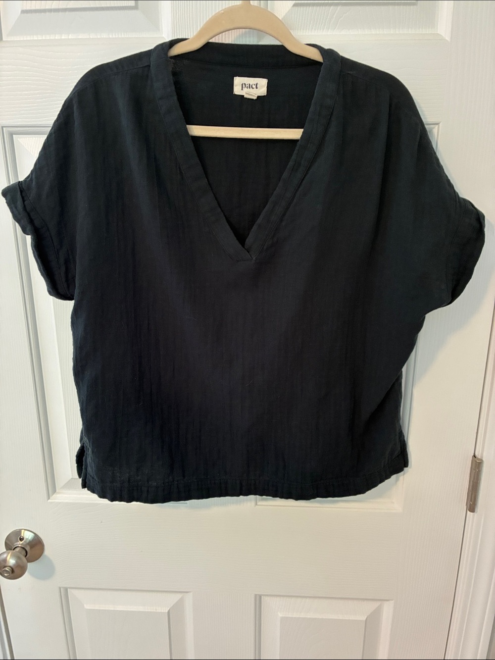 Pact Women’s Black V-Neck Gauze Top